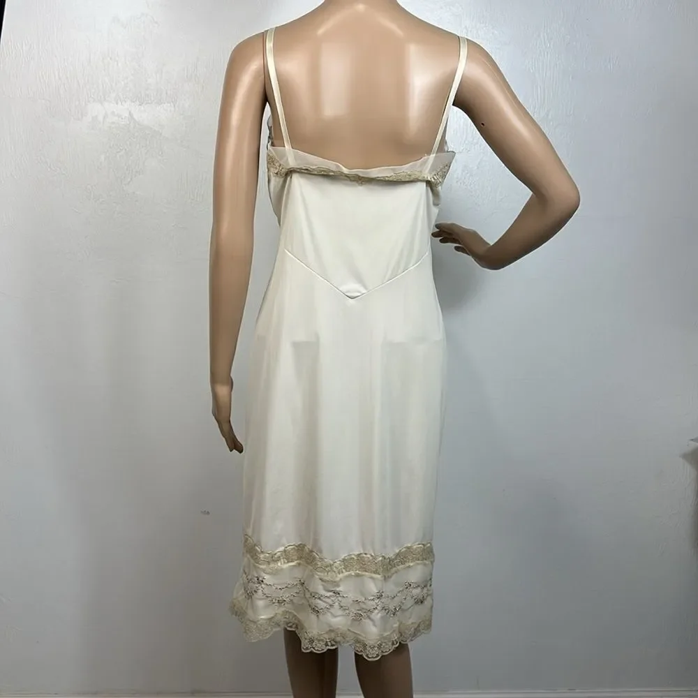 Van Raalte Suavette Vintage Cream Lace Trim Nightgown Slip Dress Size S/M